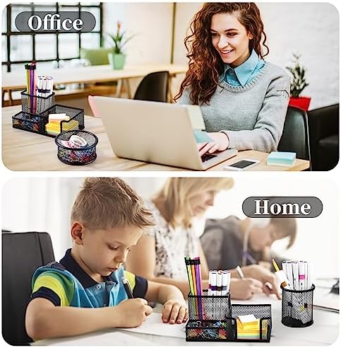 Mesh Pen Holder for Desk Pencil Holders 5 Pieces Desk Organizer Office Supplies Caddy with Sticky Notes Holder for Office School Home Black - Image 4