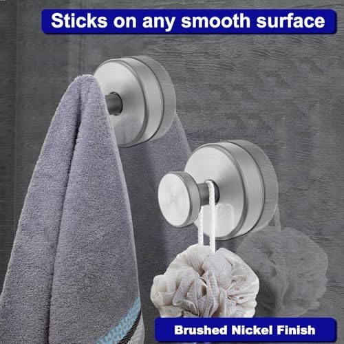 Bntuk Suction Cup Hooks for Shower, Removable Towel Hooks for Bathroom Window Glass Door Wall, Bath Robe Looafh Hook for Hanging - 4 Pack, Silver - Image 6
