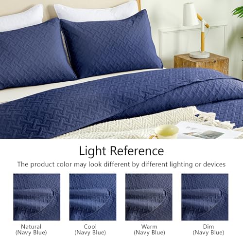FLYMME Quilts Queen Size - Ultra Soft Navy Blue Quilt Lightweight Microfiber Bedspreads, Classic Basket Weave Pattern Bedspread Bed Coverlet 3 Pieces for All-Season (1 Quilt, 2 Pillow Shams) - Image 5