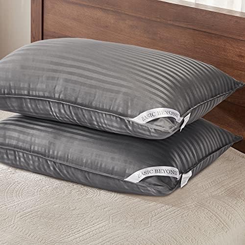 Basic Beyond Queen Size Pillows for Sleeping - Soft Down Alternative Pillows Luxury Hotel Collection Bed Pillows Queen Size Set of 2,Grey,20x28 Inches by BasicBeyond