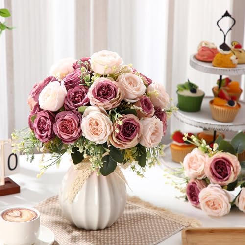 Geosar 8 Bundles Artificial Peonies Flowers,Dusty Pink, Dusty Rose - Image 4