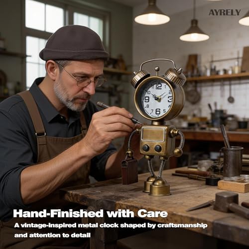 AYRELY® Industrial Steampunk Robot Table Clock,Battery Operated Metal Desk&Shelf Clock,Retro Mechanical Decorative Clock for Home,Living Room,Fireplace Decor - Image 3