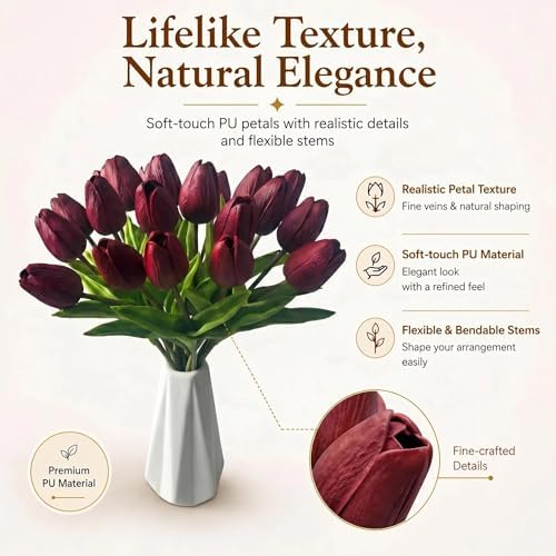 Mandy's 20pcs Artificial Burgundy Tulips - Image 2