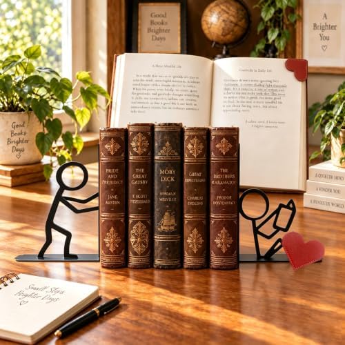 Metal Bookends People Book-end, Decorative Cute Book Ends for Shelves in Home Office Desk, Bookshelf Decor & Gift, Stable Storage (Two Reader Black) - Image 3