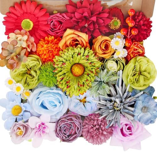 LELEE Artificial Flowers Combo Box Fake Silk Rainbow Colorful Flowers Bulk by LELEE