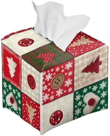 Christmas Theme Tissue Box Cover 5x5x5 inch Leather Tissue Paper Box Napkin Dispenser Organizer Holiday Home Facial Paper Dispenser for Office Bedroom Car - Image 3