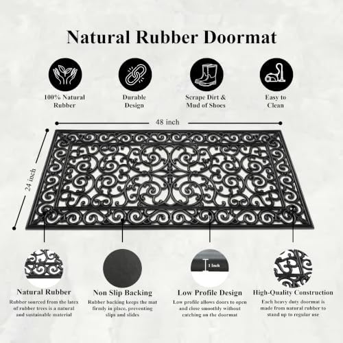 A1 Home Collections 10-LB Heavy Duty Rubber Doormat 24"×48" - Won't Blow Away | Outside Front Door Mat, Mud Dirt Scraper, Non-Slip Drainage Mat for Entryway Patio Garage, All-Weather, 100% Rubber Mats - Image 3
