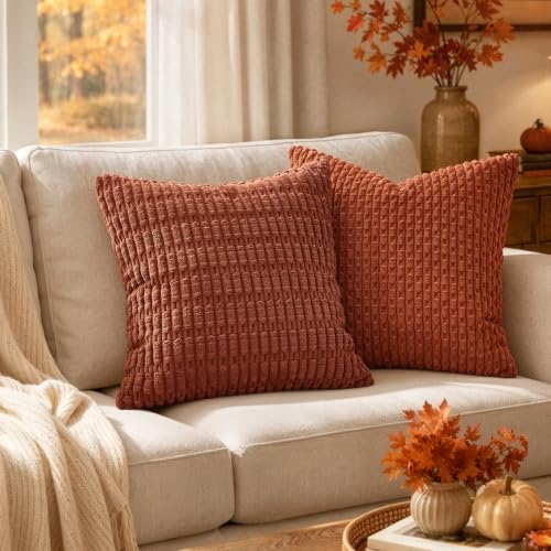 MIULEE Fall Decorative Throw Pillow Covers 12x12 Dark Rust Pack of 2 - Image 2