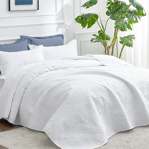 Love's cabin California King Size Quilt Bedding Set White Bedspreads - Cal King Summer Lightweight Bedspread Comforter - Coin Pattern Coverlet for All Season - 3 Pieces (1 Quilt, 2 Pillow Shams) - Image 2