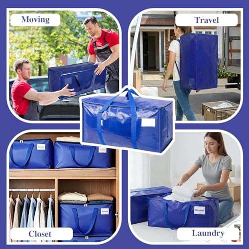 Extra Large Storage Bags, 23 Gallon Capacity, Waterproof Moving Totes with Handles and Label Pocket, Heavy Duty Zipper, Polypropylene Woven Fabric, Foldable Design (2 Pack Blue) - Image 7