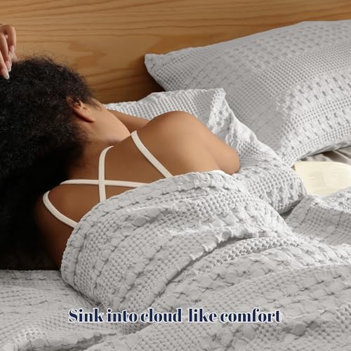 PHF Cotton Waffle Pillow Shams King Size 20" x 36", Light Grey, No Insert - Image 2