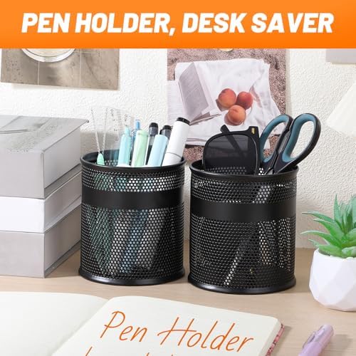 Segarty Pen Cup, 3 Pack Black Pen Holder for Desk, 3.9 x 4.2 inch Large Metal Round Pencil Container Set Marker Holder for Office Supply, Desktop Accessories, Makeup Brush, School Student Teacher - Image 5
