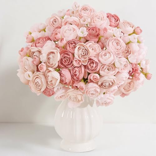U'Artlines Mini Ranunculus Artificial Flowers Bouquet 40 PCS Dusty Rose by UArtlines