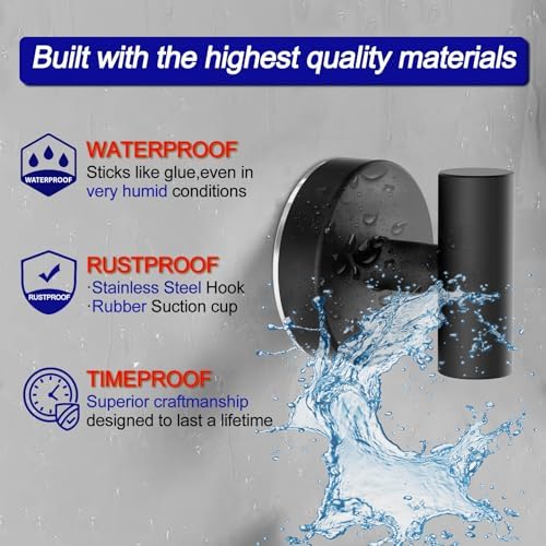 Bntuk Suction Cup Hooks, Shower Hooks for Inside Shower – Removable Towel Hooks for Bathroom Window Glass Mirror Tile, Bath Robe Looafh Hook for Hanging – Waterproof & Rustproof, Black (4 Pack) - Image 2