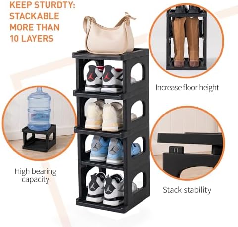 5 Tiers Vertical Shoe Rack for Closet Narrow Shoe Holder Storage Organizer, Plastic Free Standing Shoe Rack Shelf for Entryway Stackable Stability DIY, Black - Image 4