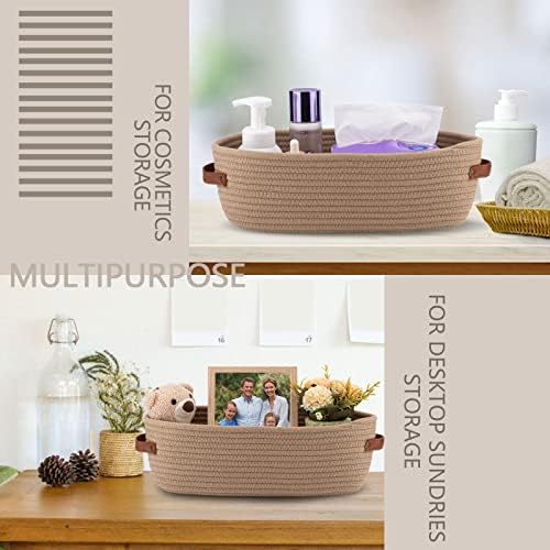 Storage Basket Boho Decor Baskets for Organizing Woven Decorative Basket for Countertop Toilet Paper Basket for Toilet Tank Top Shelf Basket with Handle Khaki - Image 4