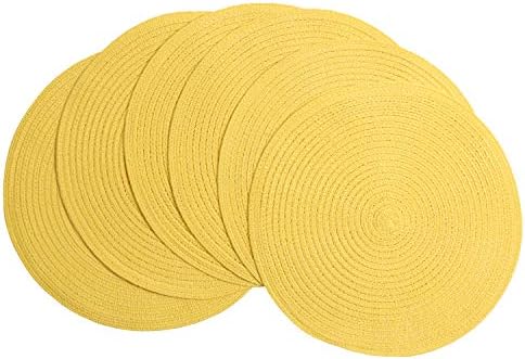SHACOS Round Braided Placemats Set of 6 Kitchen Place Mats 15 inch Round Table Mats for Dining Tables Washable (Yellow, 6) by SHACOS