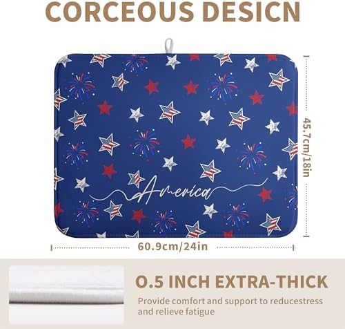 4th of July Dish Drying Mat America Stars Fireworks Blue Drying Mat 18x24 Inch Patriotic Memorial Independence Day Microfiber Absorbent Dish Drainer Rack Mats for Kitchen Counter - Image 2