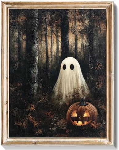 RETRART Vintage Halloween Ghost Wall Decor Pumpkin Head Wall Art Print 11x14 inch Horror Decor, for Bedroom, Kitchen Spooky Wall Decor, Moody Fall Forest Gallery Style Canvas Picture -Unframed by Home