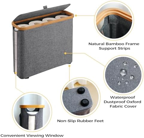 Elegant Toilet Paper Storage with Lid, Narrow Toilet Paper Holder Beside Toilet, Classy Bathroom Tissue Storage, Slim Toilet Paper Storage, Waterproof Oxford Fabric for Mega Rolls 30L (Gray) - Image 4