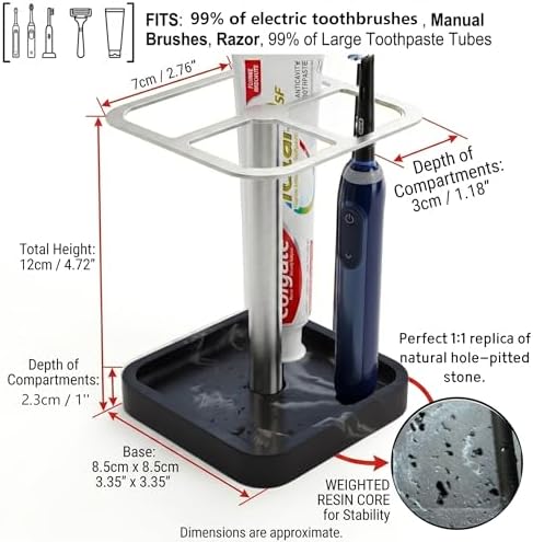 Stainless Toothbrush Holder，3-Slot Design with Resin Marble Base - Image 3