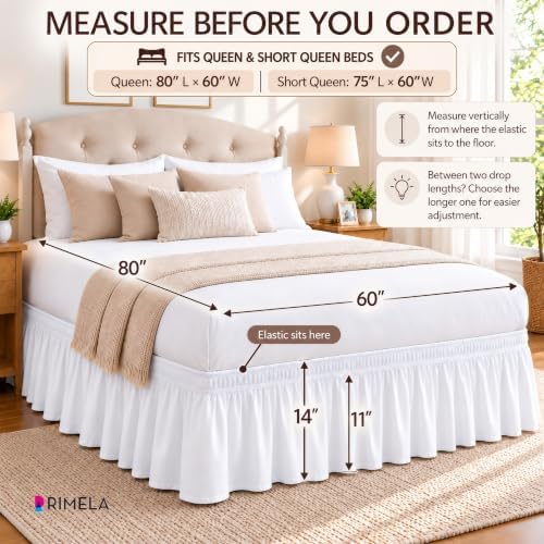 White Bed Skirt Queen Size 14 Inch Drop, Elastic Wrap Around Bedskirt - Image 4