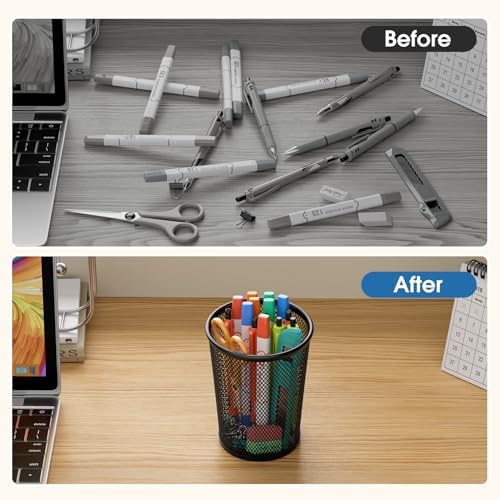 MaxGear Pen Holder for Desk 2 Pack, Mesh Metal 5.4’’, Makeup Brush Holders - Image 6
