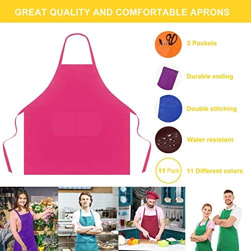 11 Pack Plain Color Bib Bulk Aprons for Women Men Chef, Waterproof Baking Painting Artist Cooking Kitchen Aprons with 2 Pockets (11, Multicolor) - Image 4