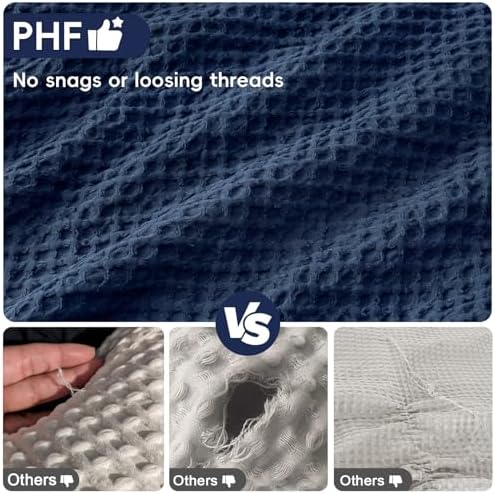 PHF Ultra Soft Waffle Weave Euro Shams 26" x 26", Navy Blue, No Insert - Image 4