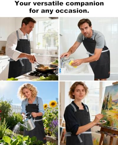 Chef Apron w/Pockets, Adjustable Strap for Cooking & Gardening - Image 6