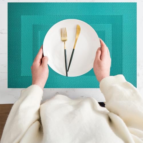 PIGCHCY Placemats Set of 12 Washable Durable Place Mats Vinyl Heat Resistant Non-Slip Table Mats Indoor Outdoor (18 x 12 inches, Turquoise Blue) - Image 6