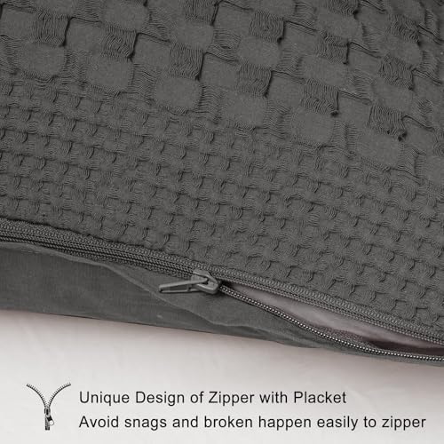 PHF 100% Cotton Waffle Body Pillowcase with Zipper, 1 Pack 20" x 54" Soft Skin-Friendly Pillow Sham, No Filling, Aesthetic Woven and Breathable Waffle Weave Body Pillow Cover for Bed, Charcoal Grey - Image 3