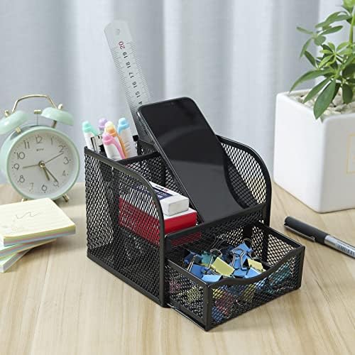 Metal Mesh Pen Holder Desk Organizer Pencil Holder Pencil Organizer Stationery Organizer Pen Pot Makeup Brush Organizer for Home School Office (Black) - Image 6