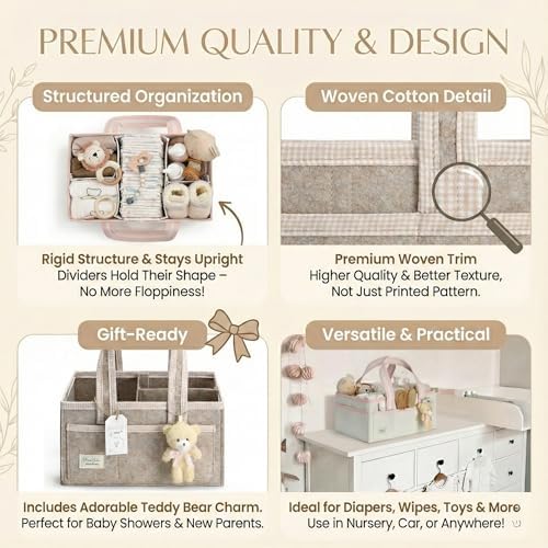 PeraBella Baby Diaper Caddy Organizer, XL Baby Basket Shower Gift Caddy, Portable Felt Changing Table Basket, Nursery Storage Bin, Newborn Boy and Girl Essentials for Registry, Car Diaper Organizer - Image 3