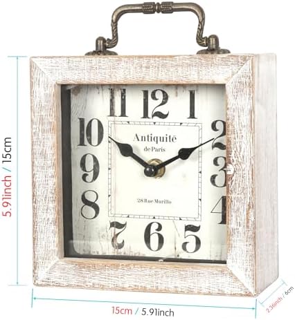 Retro Desk Clock, White Vintage Wooden Table Clock, - Image 3