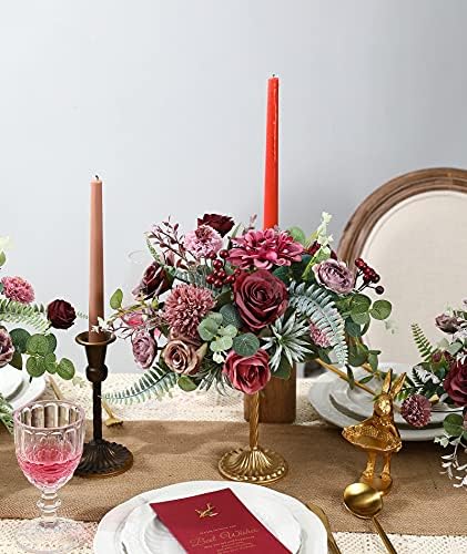 Serra Flora Artificial Flowers Combo Dahlia 25pcs Silk Fake Flowers Roses for DIY Wedding Bouquets Burgundy Centerpieces Arrangements Party Bridal Baby Shower Home Decorations(Burgundy) - Image 4