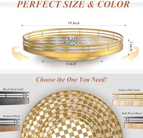 AMH 10-Inch Gold Checkerboard Lazy Susan Vanity Tray with Metal Rail - Image 6
