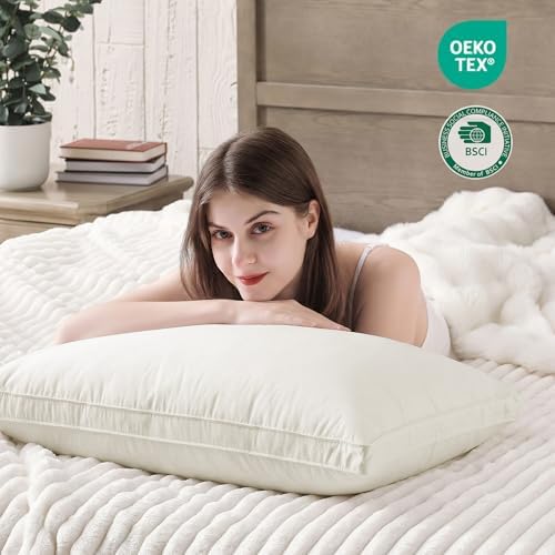 puredown® Gusseted Goose Feather Down Pillows, 100% Organic Cotton Cover, Luxury Hotel Collection Bed Pillows for Sleeping Set of 2, Standard Size - Image 6