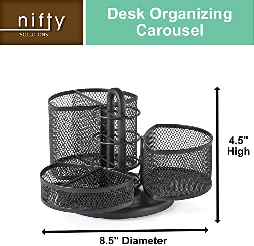 Nifty Desk and Office Organizing Carousel – Modern Black Powder Coated Finish, 3 Compartments with Dividers, Spins 360-Degrees, Lazy Susan Platform, Office Desk Organizer, School Supplies - Image 2