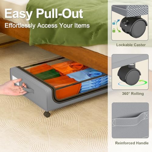 GoMaihe Under Bed Storage with Wheels 70L Grey 2-Pack - Image 3