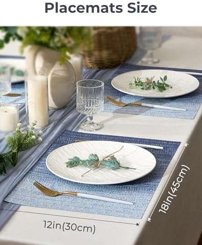 Leetaltree Gradient Blue Woven Placemats Set of 6 - Heat Resistant Non-Slip Place mats for Dining Table, Washable Durable PVC Vinyl Woven Table Mats(Gradient Blue, 6) - Image 4