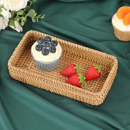 Hipiwe Key Basket for Entryway Table Small Natural Rattan Serving Tray - Image 4