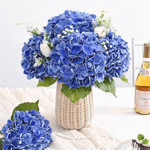 4 Pcs Real Touch Hydrangea Artificial Flowers, 21" Fake Flowers, Dark Blue - Image 6