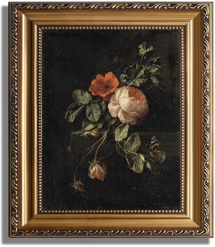ASTRDECOR Framed Canvas Wall Art of Vintage Flower, Floral Rose Retro Picture Paintings, Botanical Floral Wall Artwork, Victorian Picture Framed Prints for Living Room Gallery Decor - 9''x12'' by ASTRDECOR