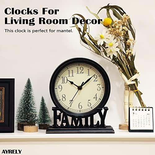 AYRELY® 6.5-Inches Table Clock, Vintage Family Non-Ticking Desk Clock, Retro Mantel Clocks for Living Room, Bedroom, Shelf, Fireplace, Farmhouse Décor (Black) - Image 3