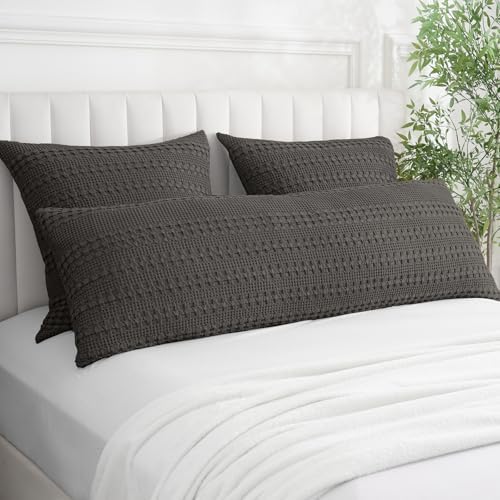 PHF 100% Cotton Waffle Body Pillowcase with Zipper, 1 Pack 20" x 54" Soft Skin-Friendly Pillow Sham, No Filling, Aesthetic Woven and Breathable Waffle Weave Body Pillow Cover for Bed, Charcoal Grey - Image 6