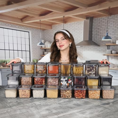 T&D HOME GOODS Storage Jars with Lid, Airtight, Set of 24 Storage Containers, BPA-Free, Storage Container for Cereal, Flour, Kitchen, Practical Organiser Kitchen, (24, 3 Square diff size) - Image 2