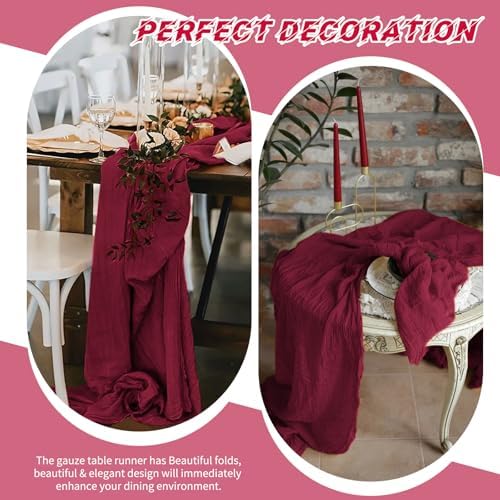 10 Pack Burgundy Cheesecloth Table Runner 17x108 Inch Boho Gauze Cheese Cloth Table Runners for Wedding Party Baby Shower Birthday Home Decor - Image 6