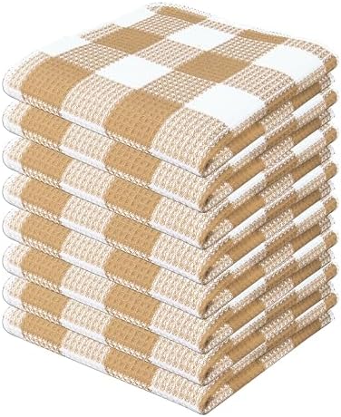 Waffle Weave Plaid Dish Cloth, Dish Cloth 12x12"Set of 8 - Beige & White by PurpleEssences