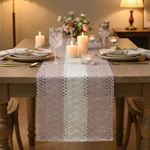 Artoid Mode Pink Farmhouse Woven Table Runner 12x120 Inch - Image 2